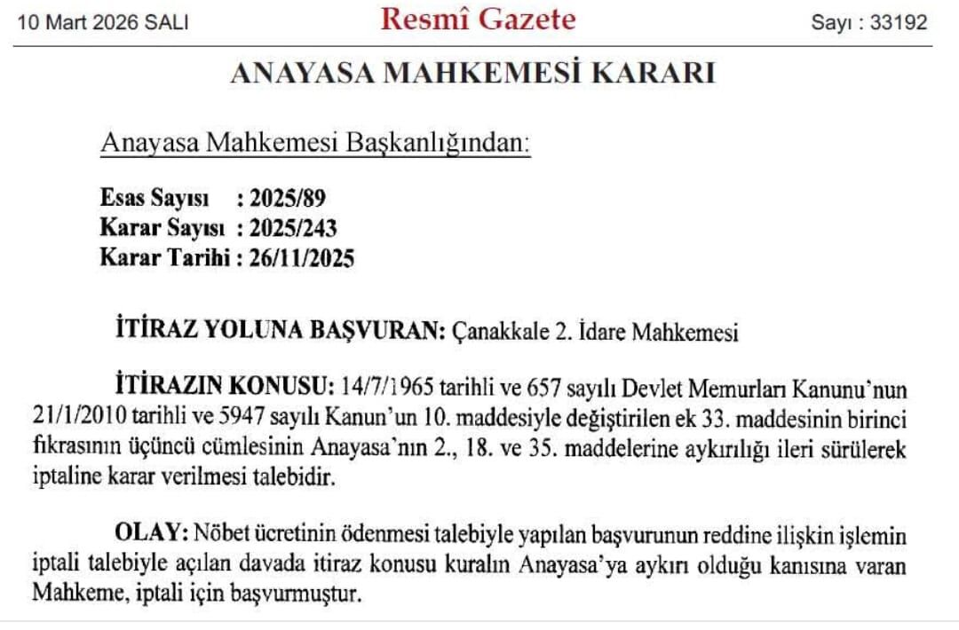 NÖBET ÜCRETİNDE 130 SAAT SINIRI İPTAL EDİLDİ!